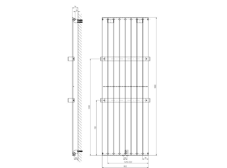 Sapho COLONNA vykurovacie teleso 602x1800 mm, metalická strieborná IR146