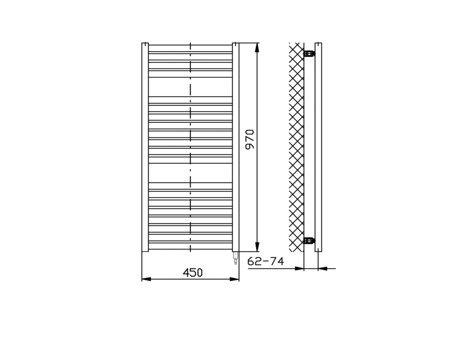 Aqualine TONDI-E elektrické vykurovacie teleso rovné 450x970 mm, 300 W, biela DE450T