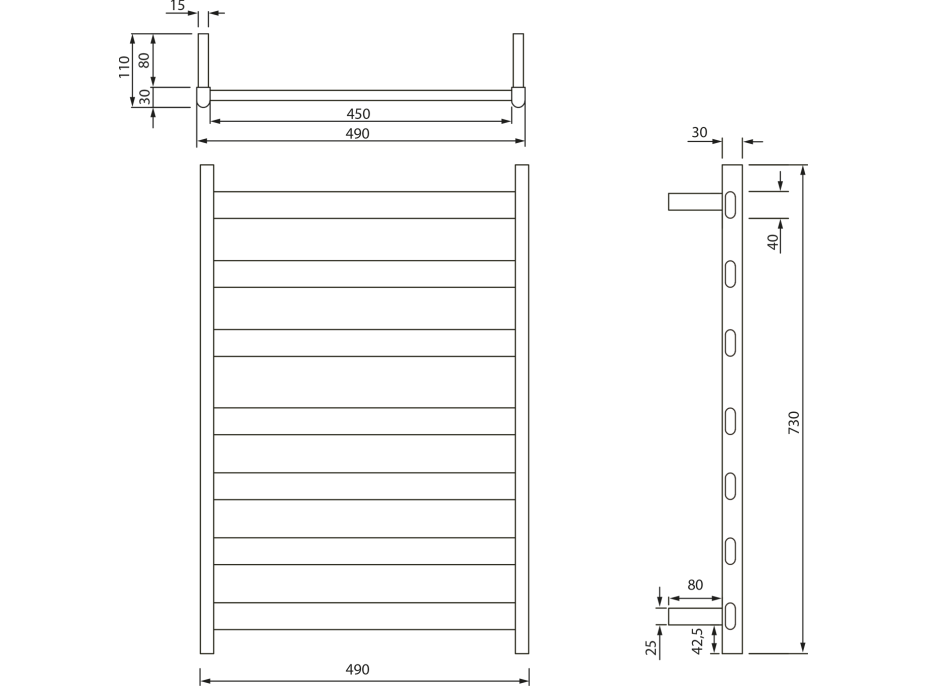 Sapho ELIAS elektrický sušiak uterákov 490x730x110 mm, 105 W, biela mat EB540