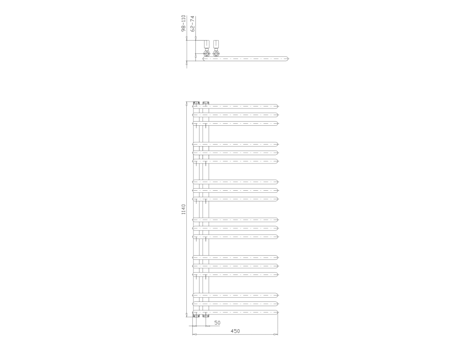 Aqualine POSEIDON vykurovacie teleso 450x1140mm, biela PS411