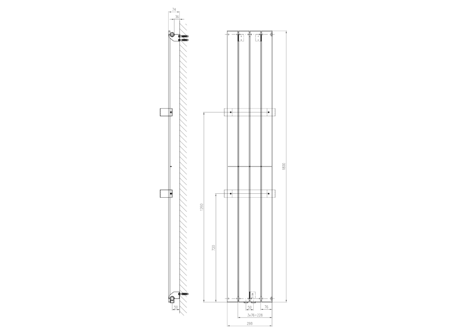 Sapho COLONNA vykurovacie teleso 298x1800 mm, metalická strieborná IR143