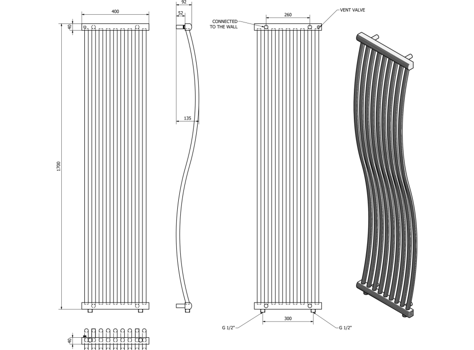 Sapho ONDA vykurovacie teleso 400x1700 mm, chróm 1801-05