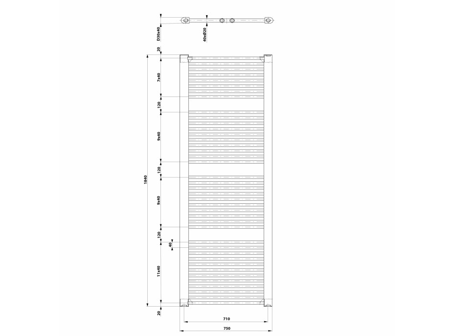 Aqualine DIRECT vykurovacie teleso s bočným pripojením 750x1850 mm, biela ILR87T