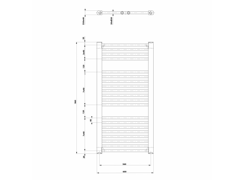 Aqualine DIRECT vykurovacie teleso s bočným pripojením 600x960 mm, biela ILR96T