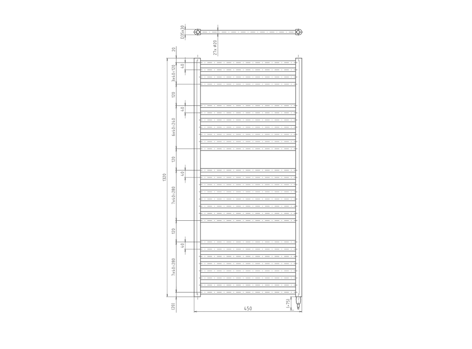 Aqualine DIRECT-E elektrické vykurovacie teleso rovné 450x1320 mm, 400 W, biela ILE34T