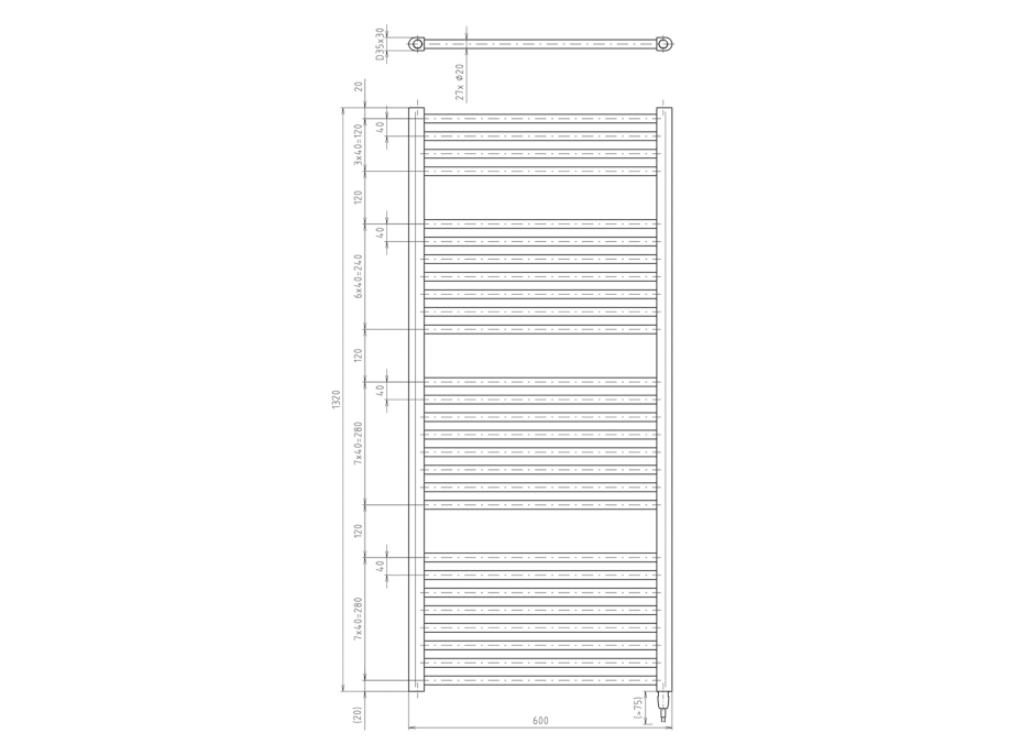 Aqualine DIRECT-E elektrické vykurovacie teleso rovné 600x1320 mm, 600 W, biela ILE36T