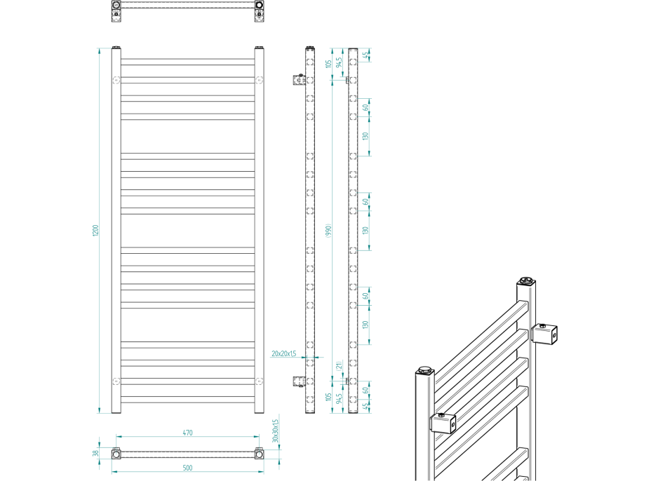 Sapho METRO vykurovacie teleso 500x1200 mm, čierna mat IR410TB