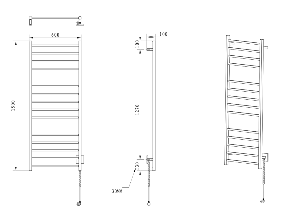 Sapho ESKINADO elektrický sušiak uterákov, hranatý, 600x1500 mm, 130 W, nerez lesk ER450V