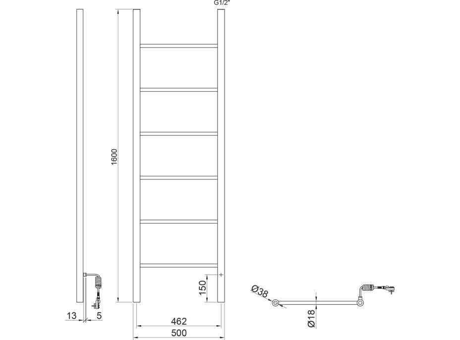 Sapho KARBO elektrický sušiak uterákov, okrúhly, 500x1600mm, 120 W, čierna mat KB905