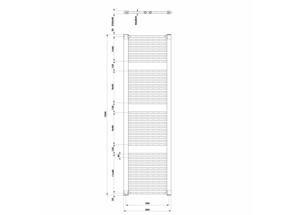 Aqualine DIRECT vykurovacie teleso s bočným pripojením 600x1850 mm, biela ILR86T