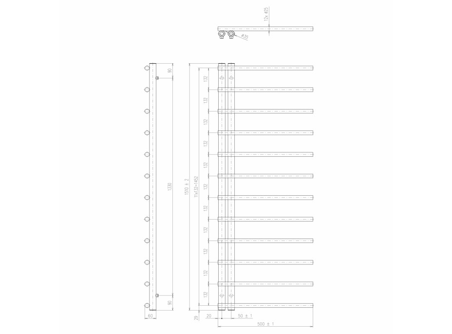 Sapho JUSTINA vykurovacie teleso 500x1510 mm, biela mat IR151W