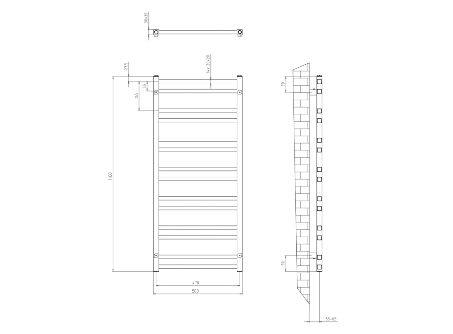 Sapho METRO DOS vykurovacie teleso 500x1100 mm, čierna mat IR432TB