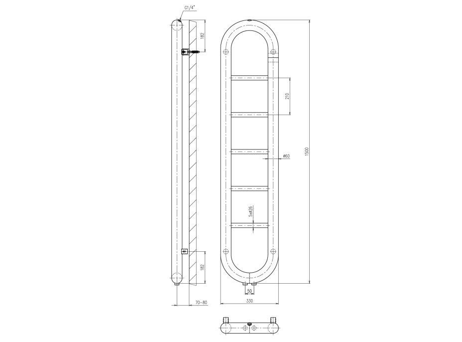 Sapho HORIZON vykurovacie teleso 330x1500 mm, čierna mat IR195