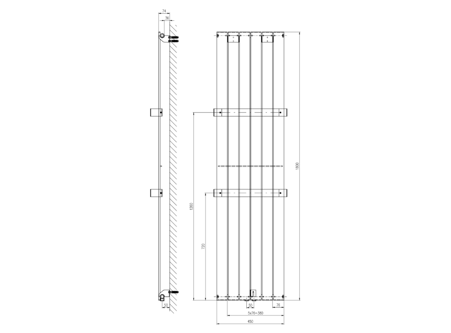 Sapho COLONNA vykurovacie teleso 450x1800 mm, metalická strieborná IR145