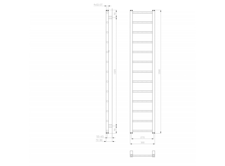 Sapho METRO LIGHT vykurovacie teleso 300x1500 mm, biela IR446T