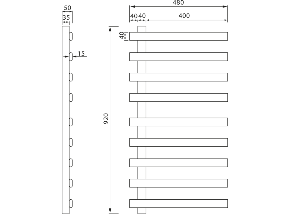 Sapho ELCOR elektrický sušiak uterákov 480x920x50 mm, 128 W, biela mat EB450