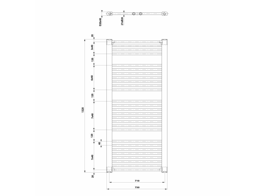 Aqualine DIRECT vykurovacie teleso s bočným pripojením 750x1320 mm, biela ILR37T