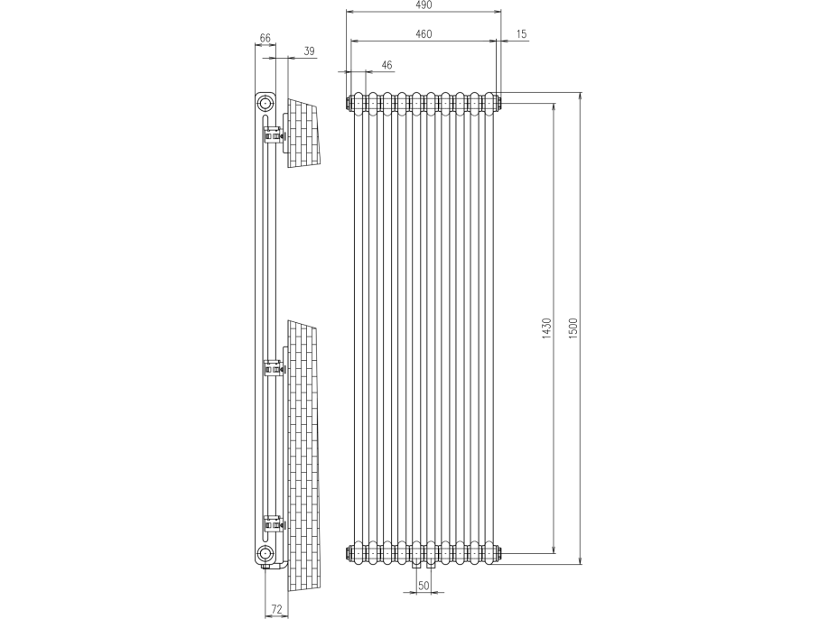 Sapho FEDE vykurovacie teleso 1500x490 mm, 10 seg., biela mat IR194