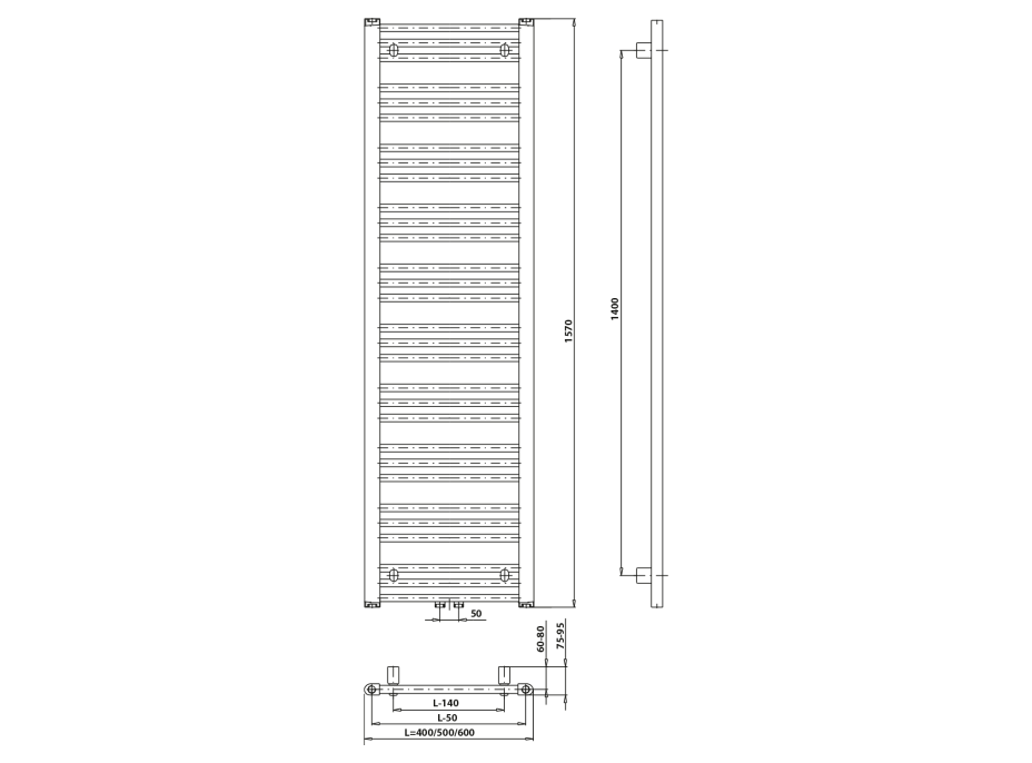 Bruckner ALBRECHT vykurovacie teleso 600x1570mm, stredové pripojenie, chróm 600.118.1