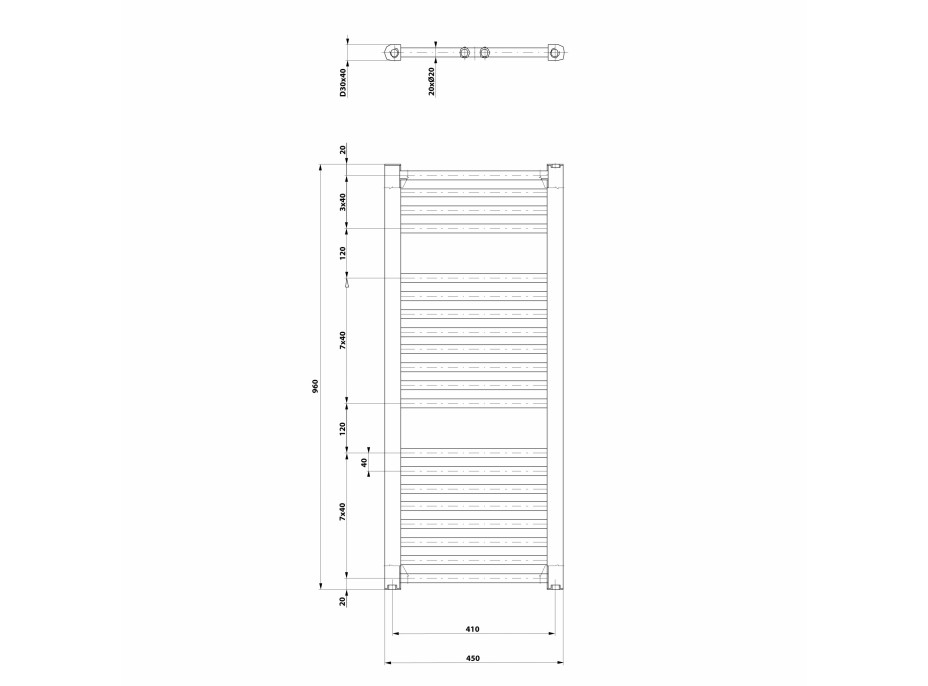 Aqualine DIRECT vykurovacie teleso s bočným pripojením 450x960 mm, biela ILR94T