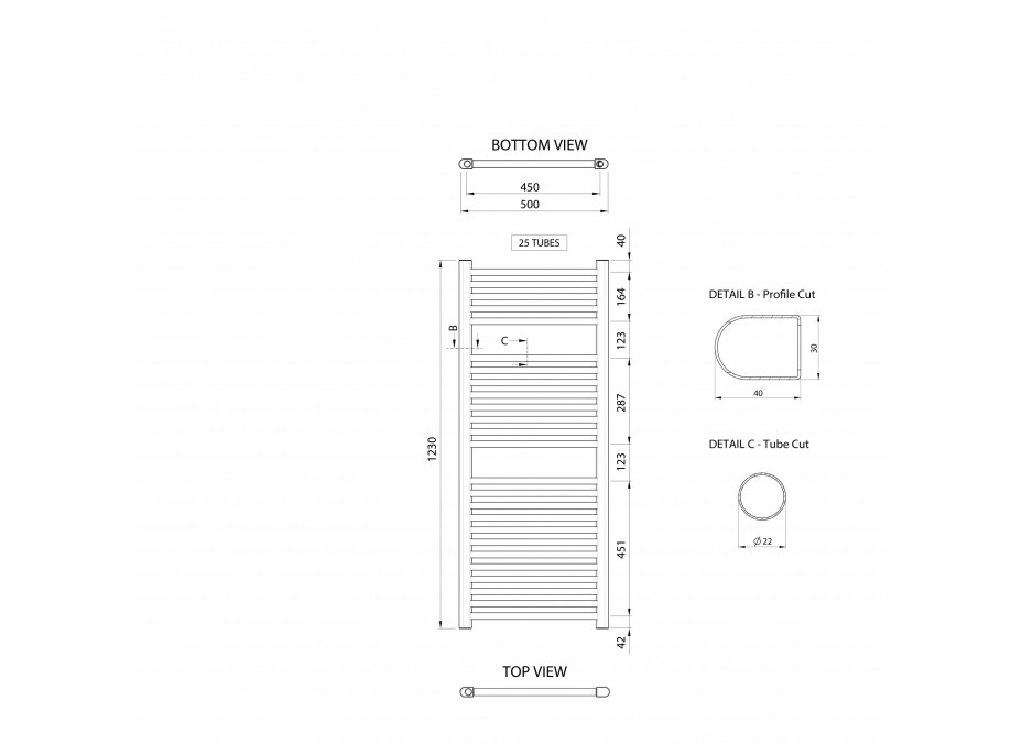 Aqualine ALYA vykurovacie teleso rovné 500x1230mm, chróm LLR104