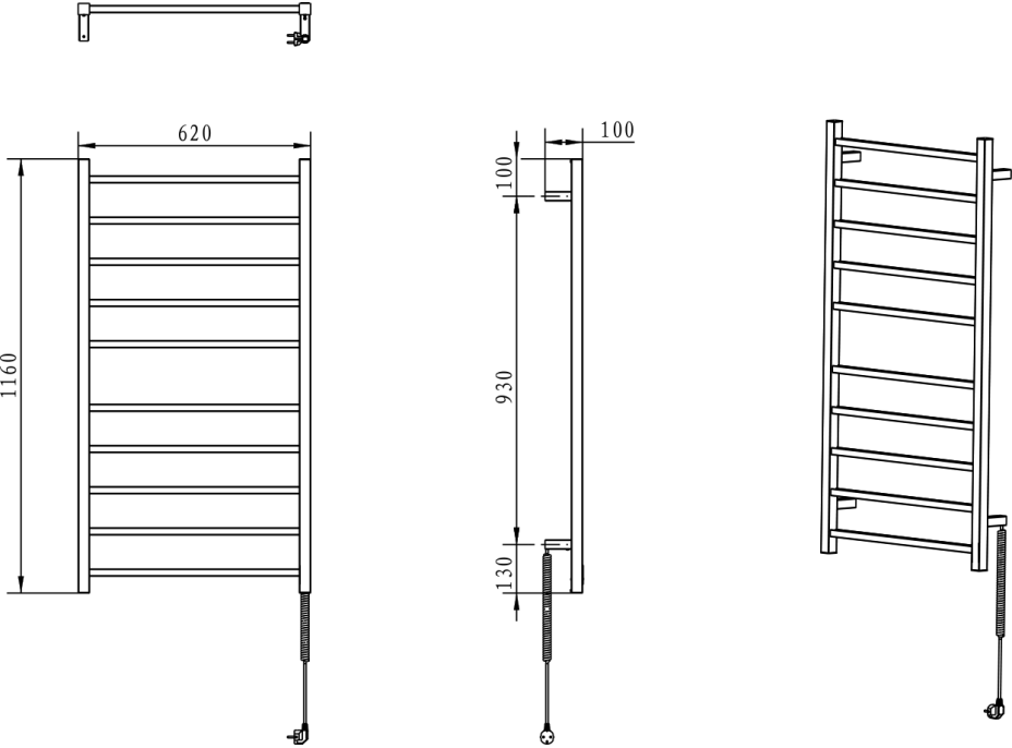 Sapho ESKINADO elektrický sušiak uterákov, hranatý, 620x1160 mm, 120 W, nerez lesk ER430V