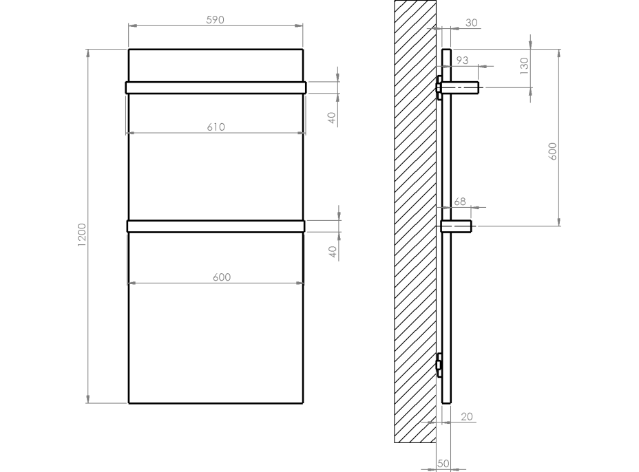 Sapho ENIS kúpeľňový sálavý vykurovací panel 600W, IP44, 590x1200 mm, čierna mat RH600B