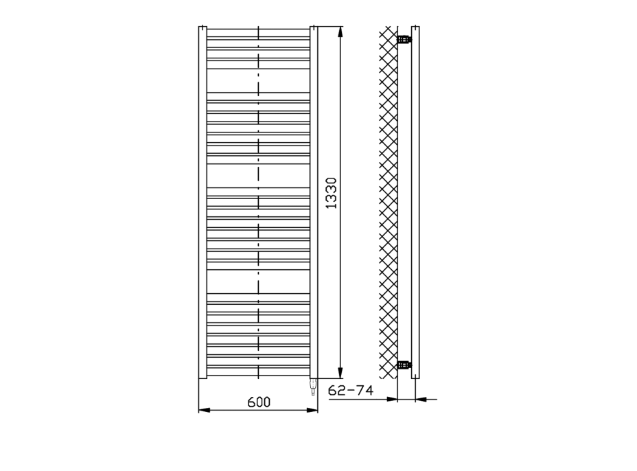 Aqualine TONDI-E elektrické vykurovacie teleso rovné 600x1330 mm, 600 W, biela DE480T