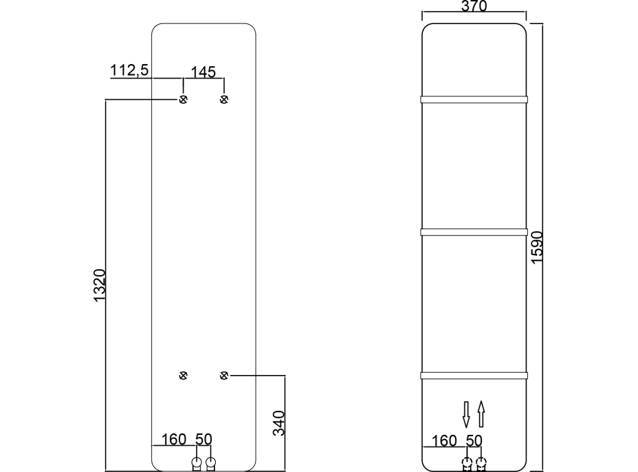 Sapho TABELLA vykurovacie teleso 370x1590 mm, čierna mat MI1539