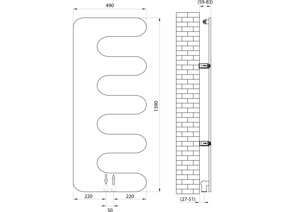 Sapho EVOLLA vykurovacie teleso 490x1390 mm, čierna mat MI1400