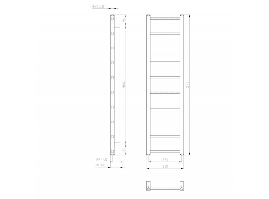 Sapho METRO LIGHT vykurovacie teleso 300x1140 mm, biela IR444T