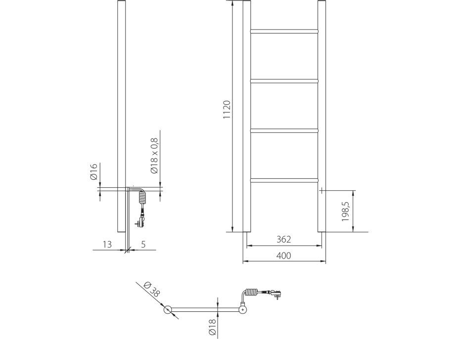 Sapho KARBO elektrický sušiak uterákov, okrúhly, 400x1120mm, 87 W, čierna mat KB904