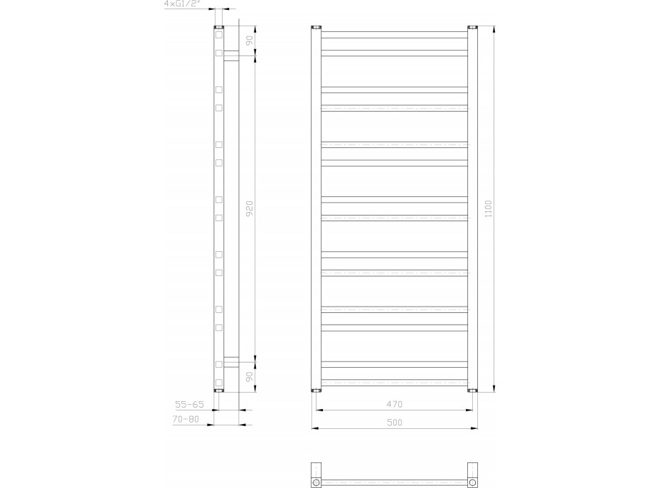 Sapho METRO DOS vykurovacie teleso 500x1100 mm, biela mat IR432T