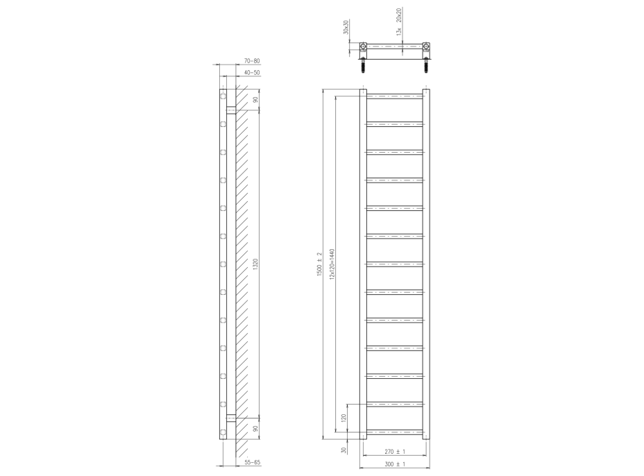 Sapho METRO LIGHT vykurovacie teleso 300x1500 mm, čierna mat IR446TB