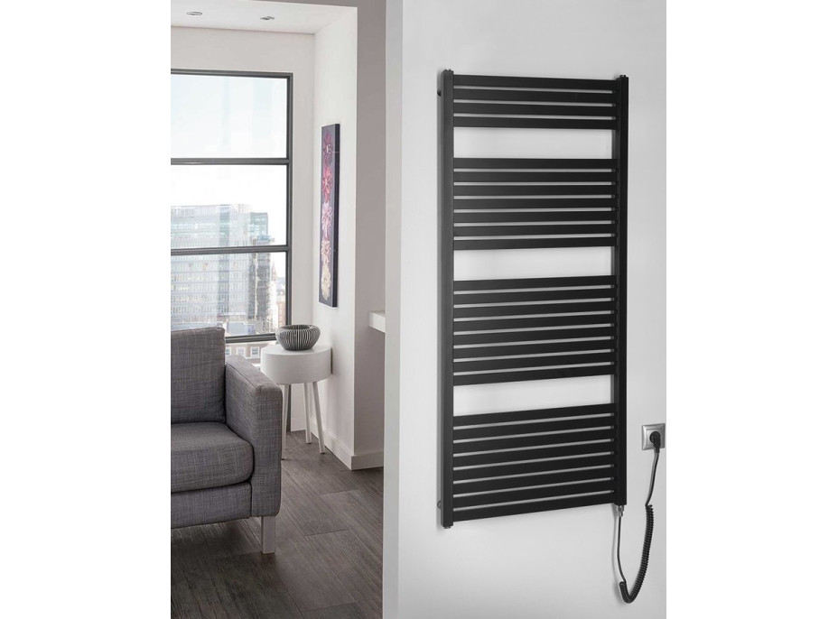 Aqualine TONDI-E elektrické vykurovacie teleso rovné 600x1330 mm, 600 W, čierna mat DE486T