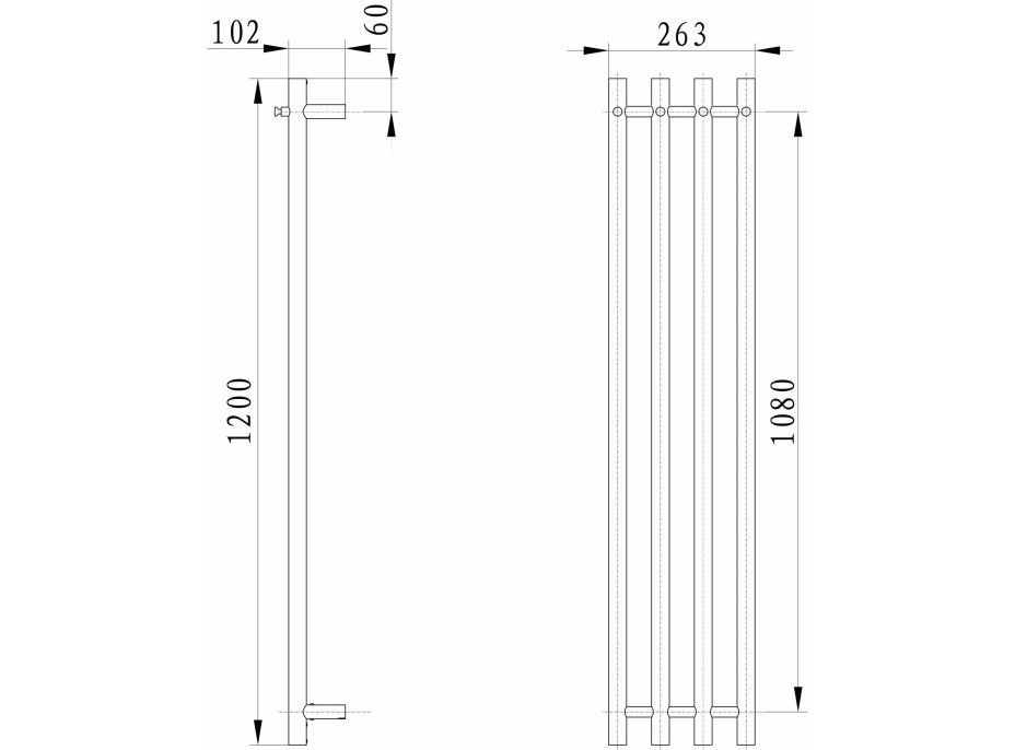 Sapho PAPINADO elektrický sušiak uterákov 263x1200mm, 85W, čierna mat ER350