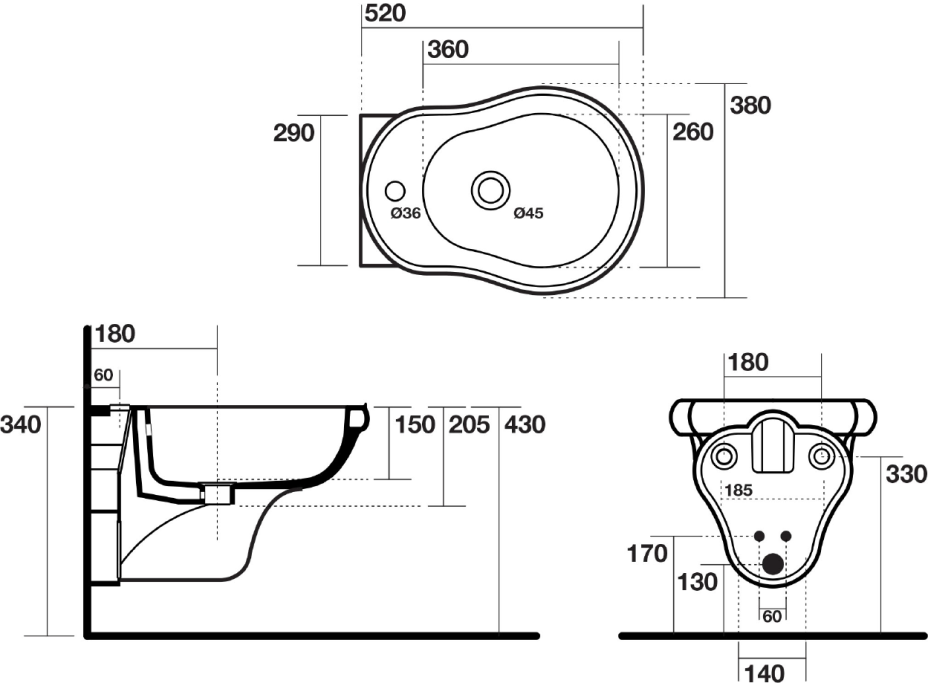 Kerasan RETRO bidet závesný 38x52cm, biela 102601