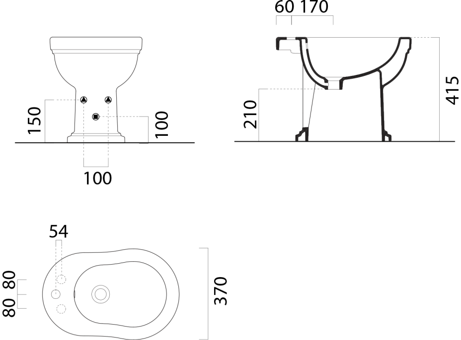 GSI CLASSIC bidet, 37x54cm, 3 otvory, biela ExtraGlaze 8762311