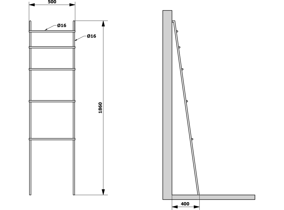 Sapho DEBUT sušiak uterákov na opretie 500x1860x32mm, čierna mat SE121