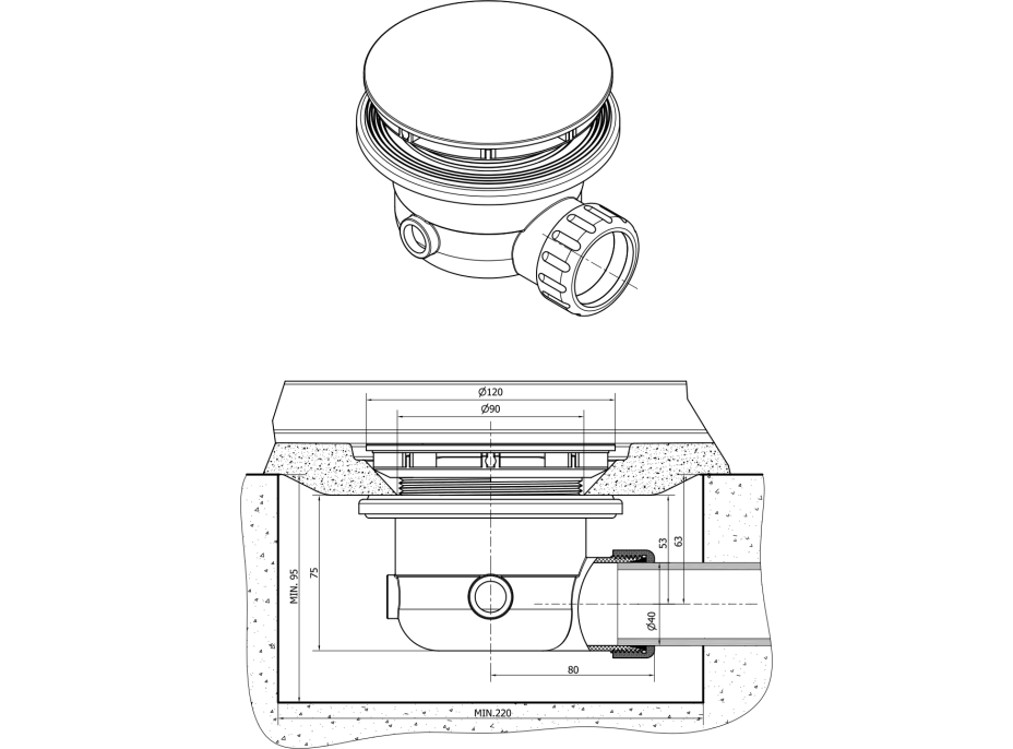 Polysan Vaničkový sifón, priemer otvoru 90mm, DN40, ABS, biela 73181