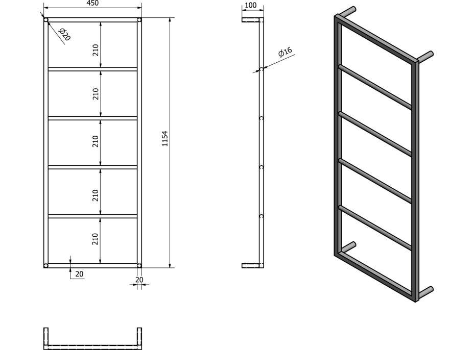 Sapho SKA nástenný sušiak uterákov 450x1150x100mm, biela mat SKA511