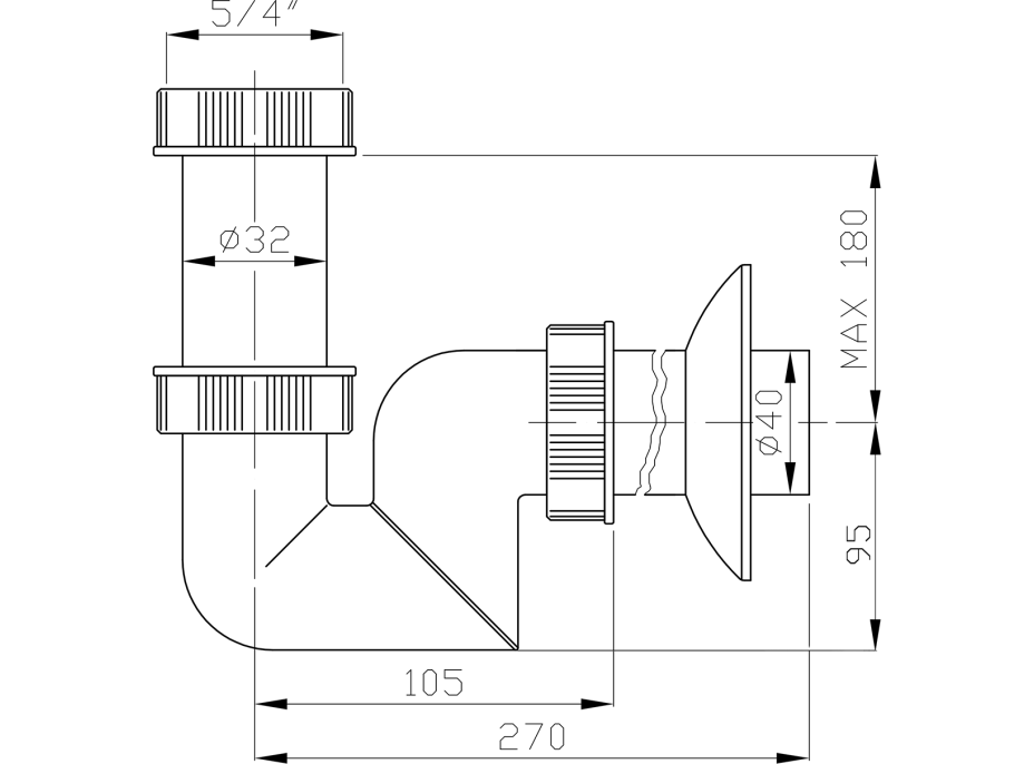 Bruckner Umývadlový/bidetový sifón 5/4", nízky, DN40, biela 151.125.0