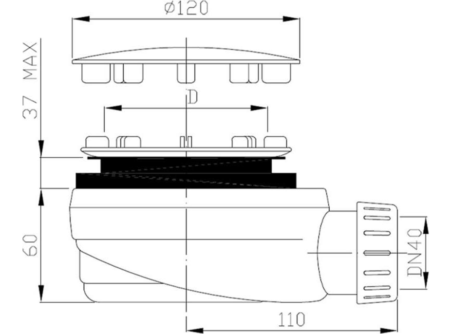 Polysan Vaničkový sifón, priemer otvoru 90mm, DN40, nízky, krytka biela mat 1716W