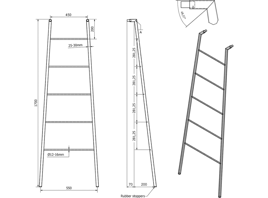 Sapho SEGA sušiak uterákov 550x1700x70 mm, čierna mat SE104