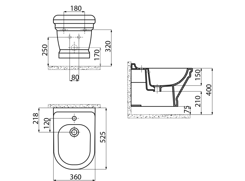 CREAVIT ANTIK bidet závesný, 36x53 cm, biela AN510