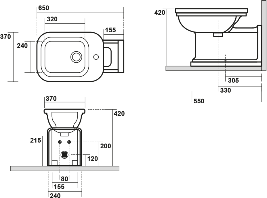 Kerasan WALDORF bidet stojaci 37x65cm, čierna mat 4120K7