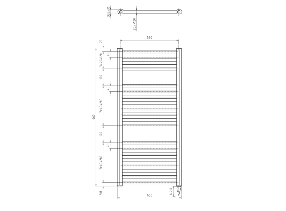 Aqualine DIRECT-E elektrické vykurovacie teleso rovné 600x960 mm, 400 W, čierna ILE96TB