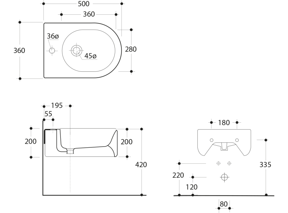 Kerasan FLO bidet závesný 36, 5x50cm, biela 312501