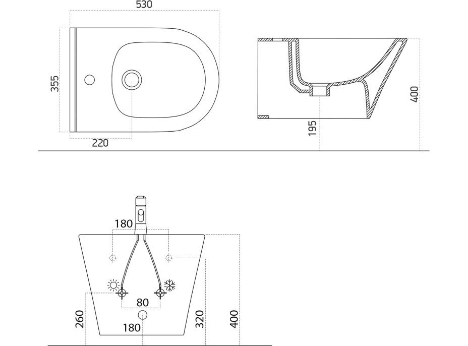 Sapho AVVA bidet závesný 35, 5x53 cm, čierna mat 100324-110