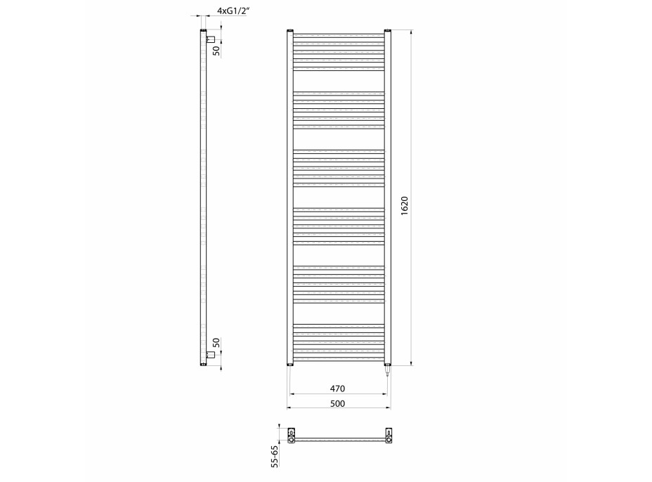 Sapho METRO-E elektrické vykurovacie teleso rovné 600x1620 mm, 800 W, čierna mat ME616B